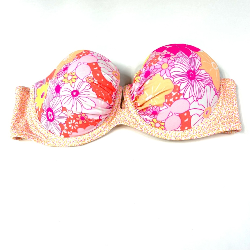 Victorias Secret 34C Bandeau Bikini Top Pushup Strapless Floral Pink 3PC #2750